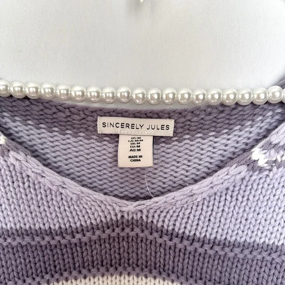 Women's Purple and White Striped Sweater size medium - Picture 2 of 2